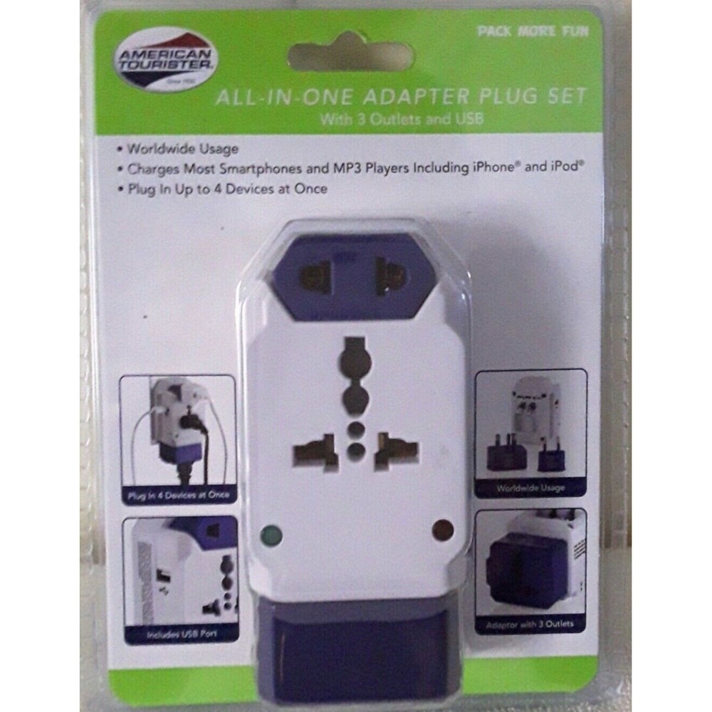 American Tourister All-in-One Adapter Converter Plug Set Travel _ new! open box